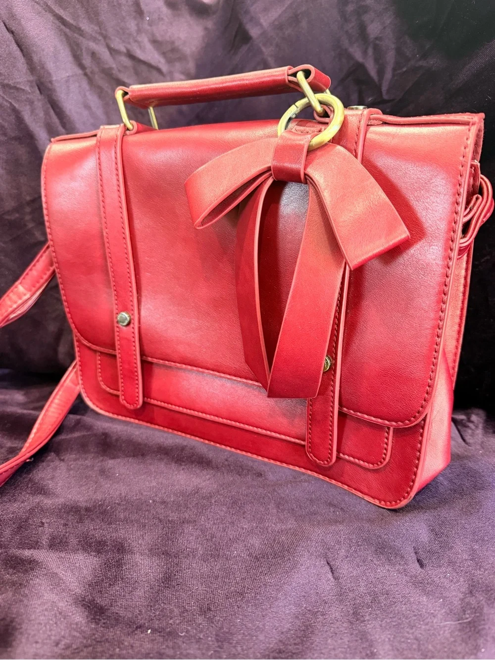 Elegant Red Bow-Accent Satchel Handbag